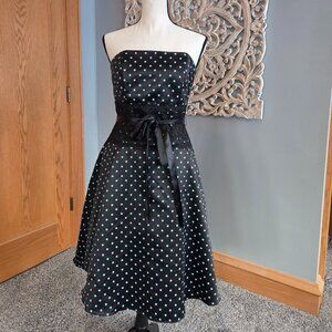Vintage Roberta Rockabilly Black Polkadot Strapless Dress Size 5/6